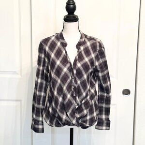 Anthropologie Holding Horses Black, Gray and White Plaid Blouse Top, Size XSP